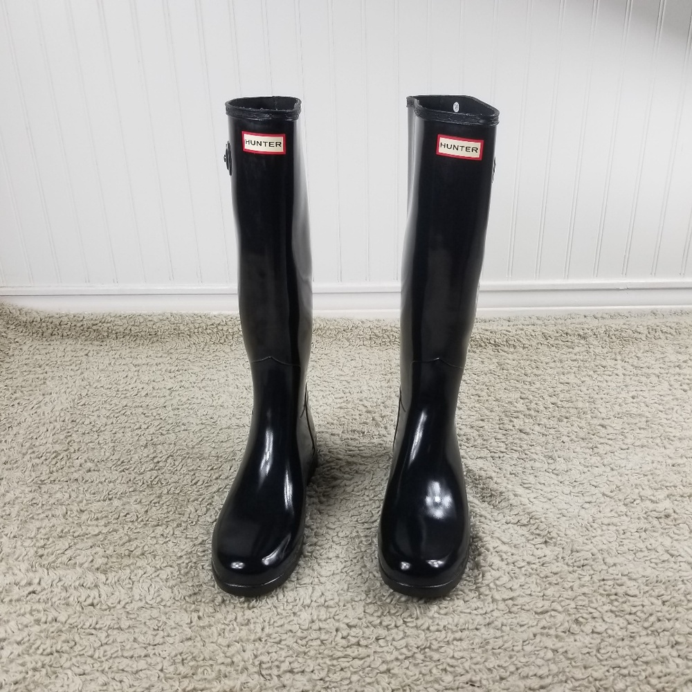 Hunter Black Gloss Tall Rain Boots